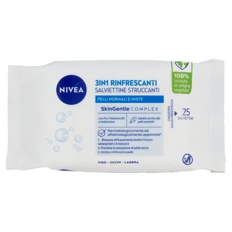 Nivea 3in1 Rinfrescanti Salviettine Struccanti Pelli Normali 25 pz